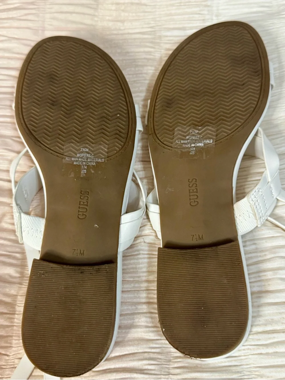 GUESS White Strappy Sandals with Gold Logo Accent Ankle Straps